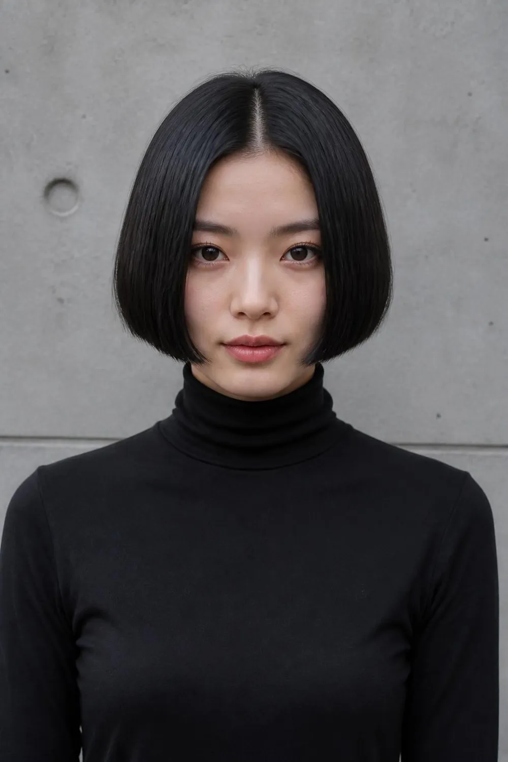Cheekbone-length micro bob with a blunt edge for oval faces and straight hair