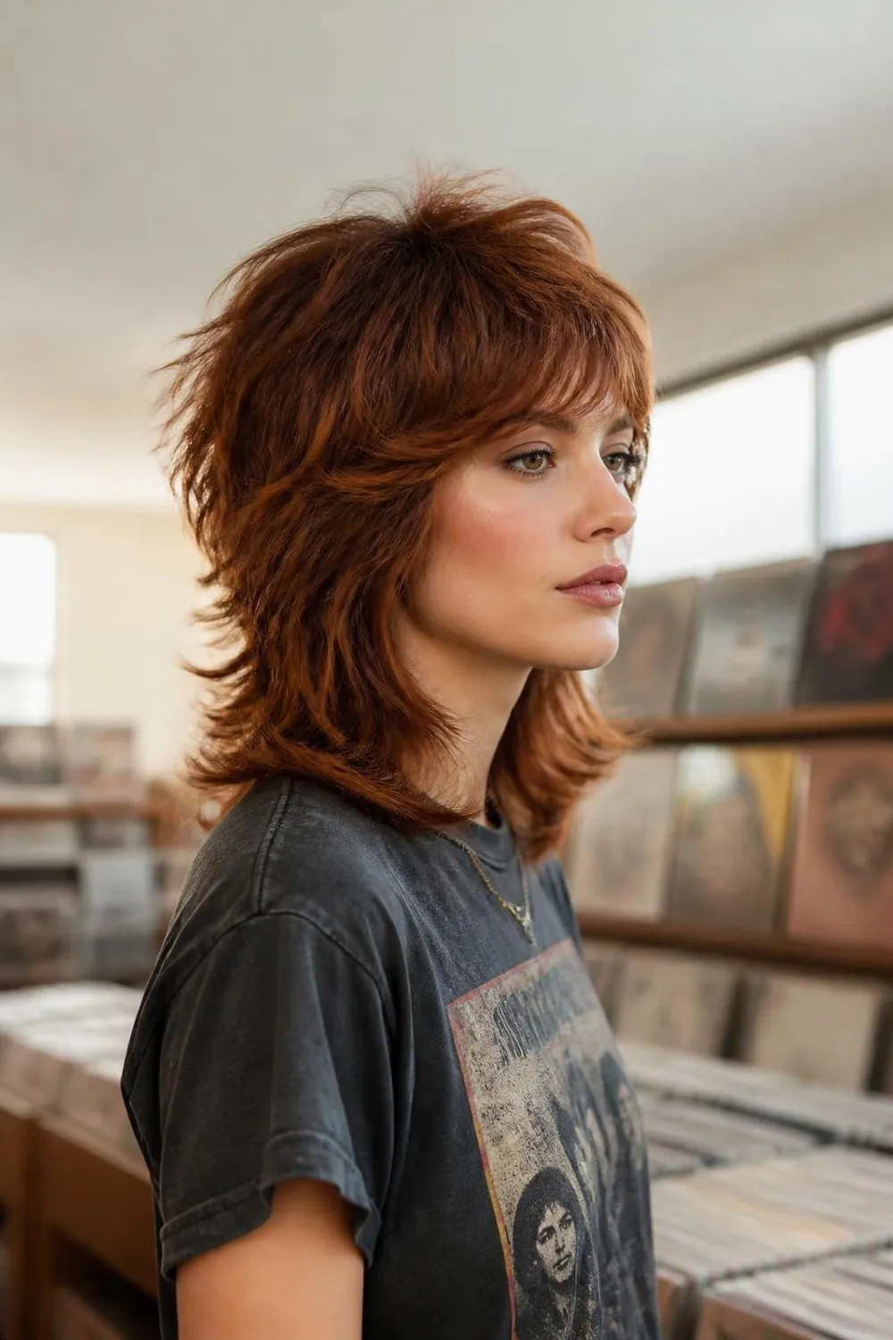 Feathered short shag with choppy crown layers for wavy or thick hair