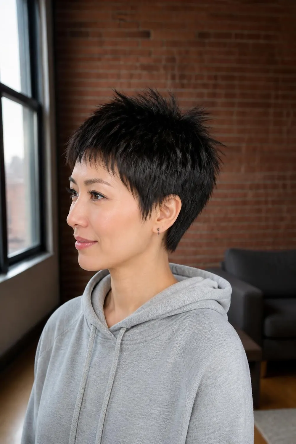 Piecey textured pixie with separated choppy ends for thick or medium hair