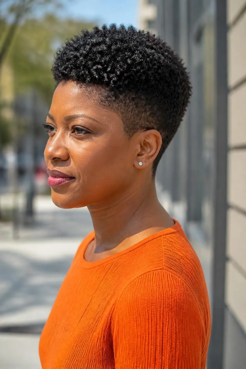 Tapered TWA with short natural coils and faded sides for 4B and 4C hair