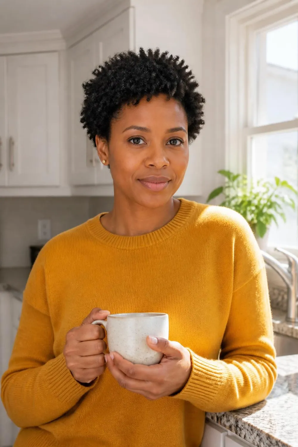 Short wash-and-go TWA with defined glossy coils on 4A natural hair