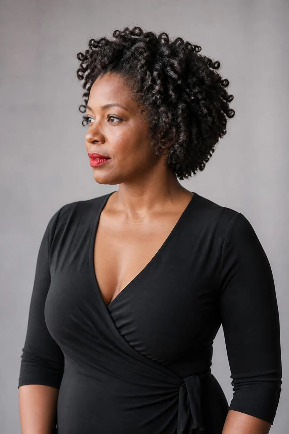 Short Bantu knot-out with springy spiral curls on natural hair