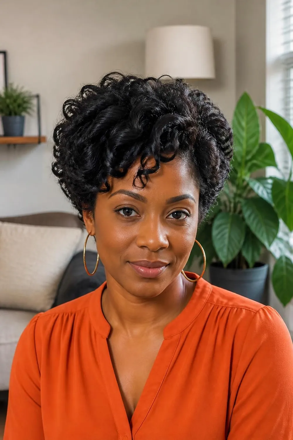 Short relaxed hair set with flexi rods into bouncy spiral curls