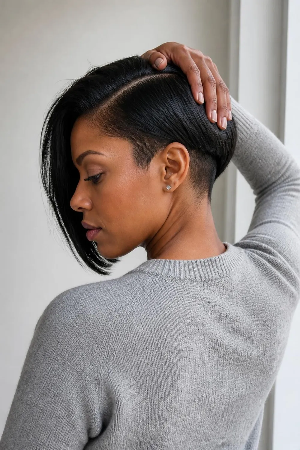 Relaxed side-part bob with a shaved undercut nape for Black women
