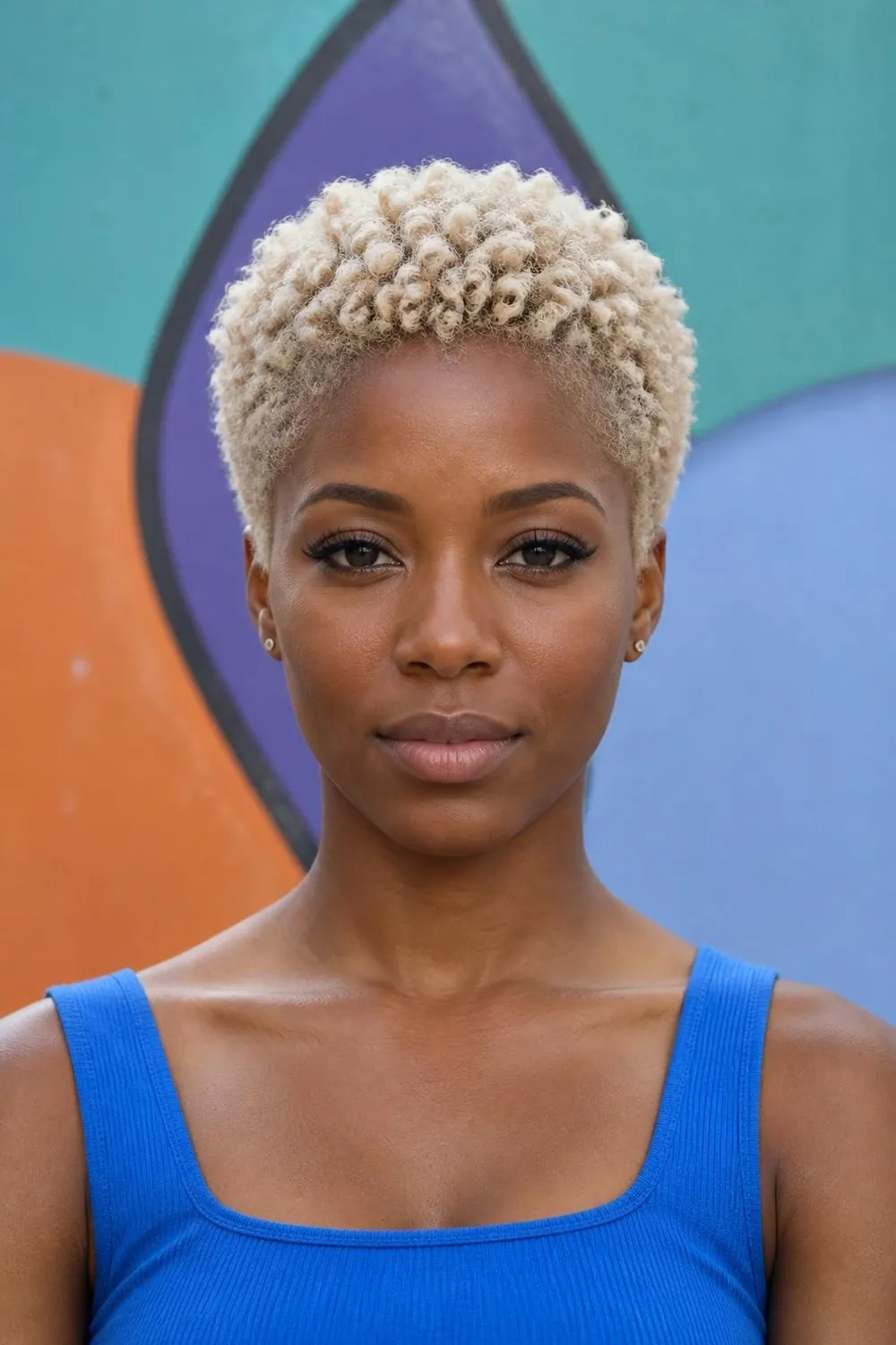 Platinum blonde TWA on short natural hair, a bold color for Black women