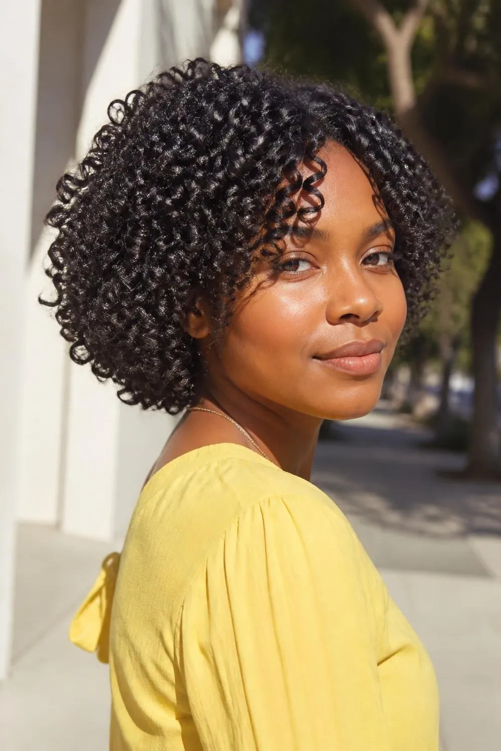 Corkscrew bob with springy 3C ringlets ending at the jaw for curly hair