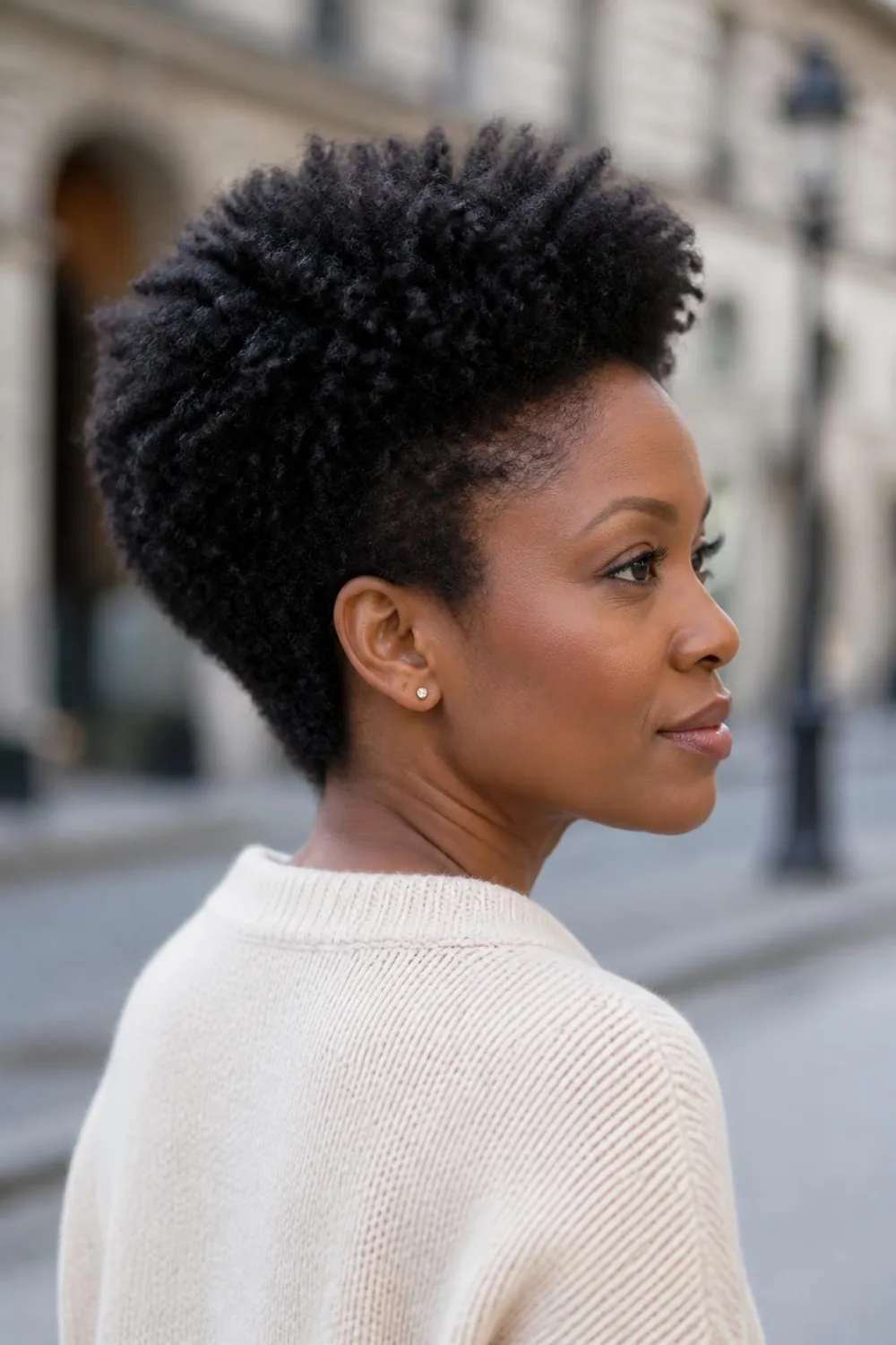Tapered pear-shaped afro fuller on top with tapered sides for 4B hair