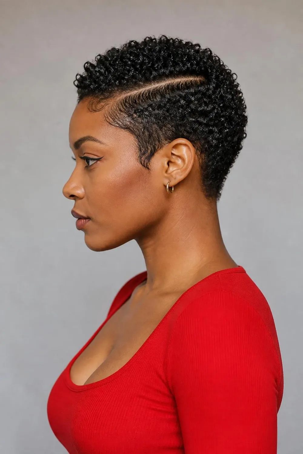 Sculpted coily pixie with a defined side part for 4A to 4C hair