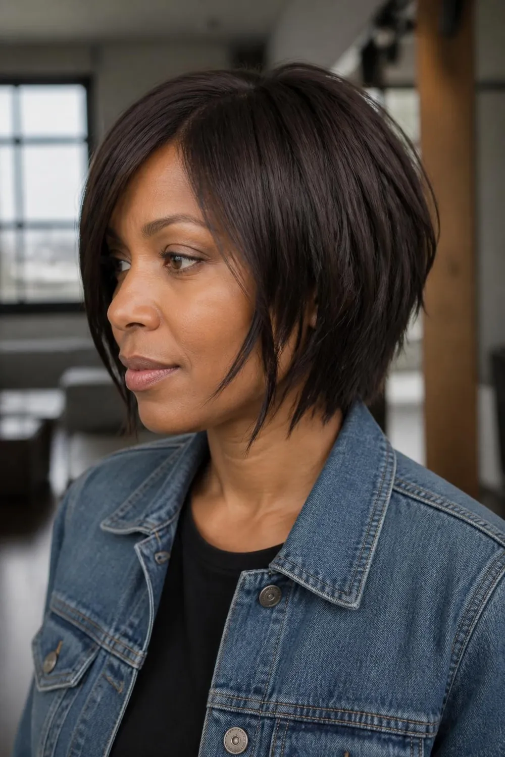 Shattered bob with point-cut broken ends for oval faces with thick hair