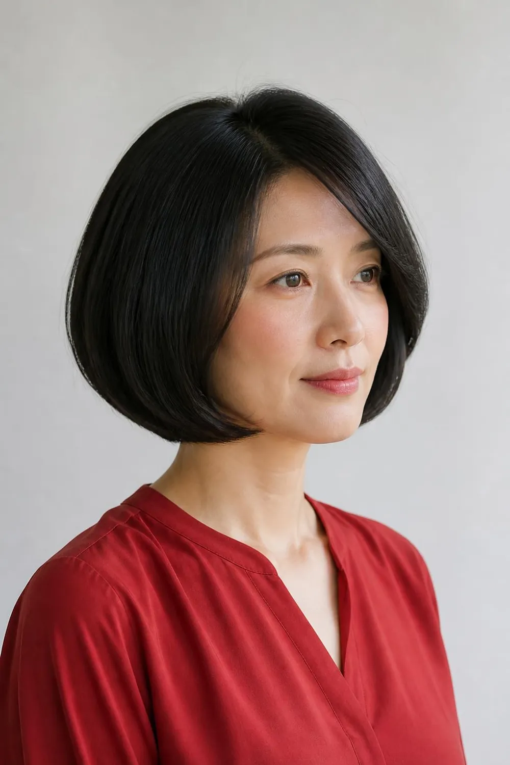 Rounded bubble bob with full curved volume for oval faces and thick hair
