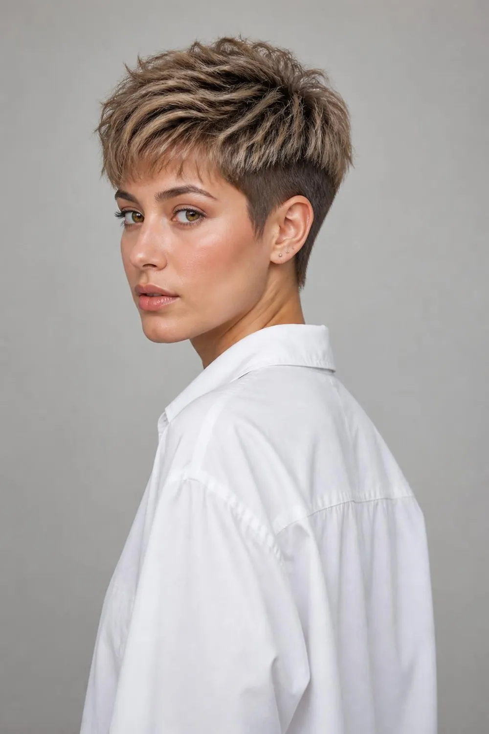Tomboy crop with short back and sides and a textured top for oval faces