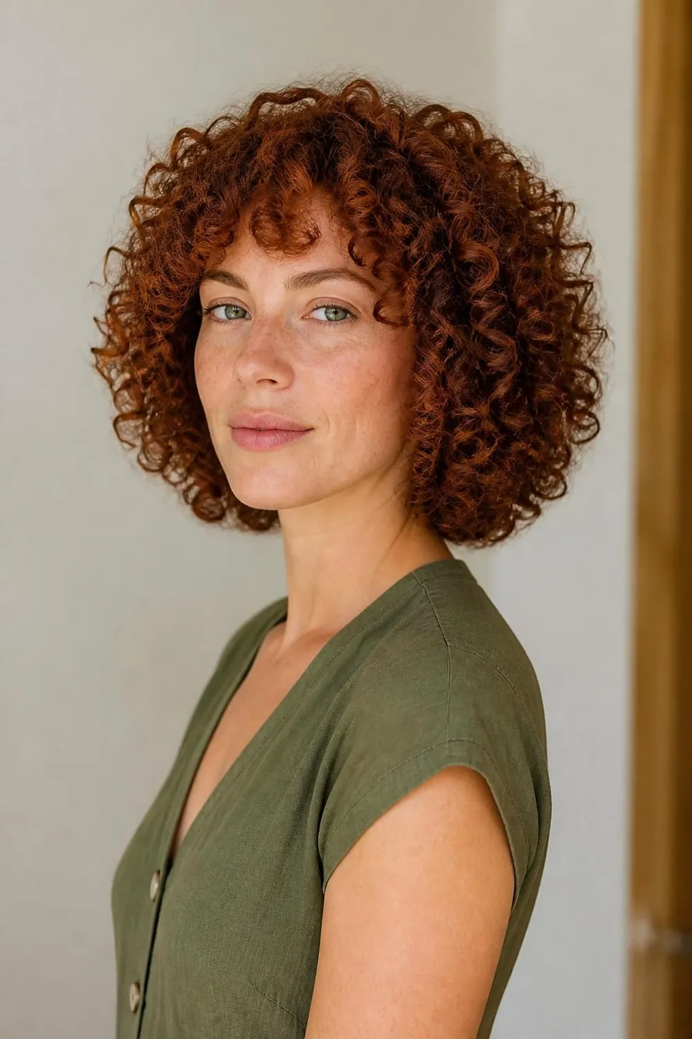 Curly bob with rounded layers cut dry on 3A and 3B curls, no triangle shape