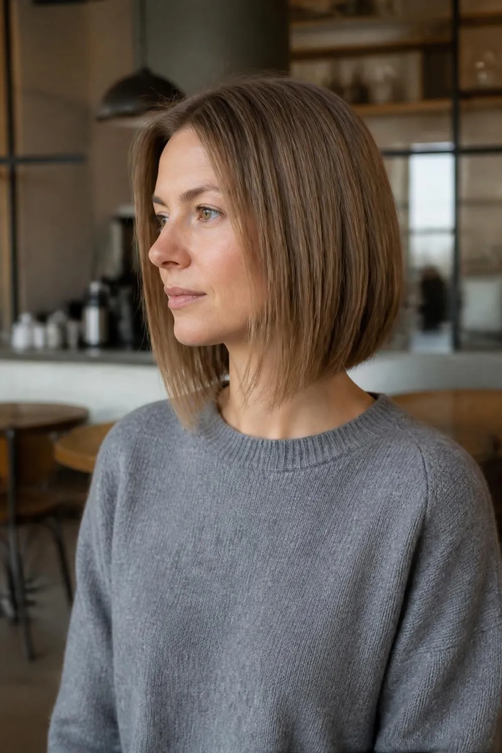 Blunt bob with two long subtle layers for women with fine straight hair