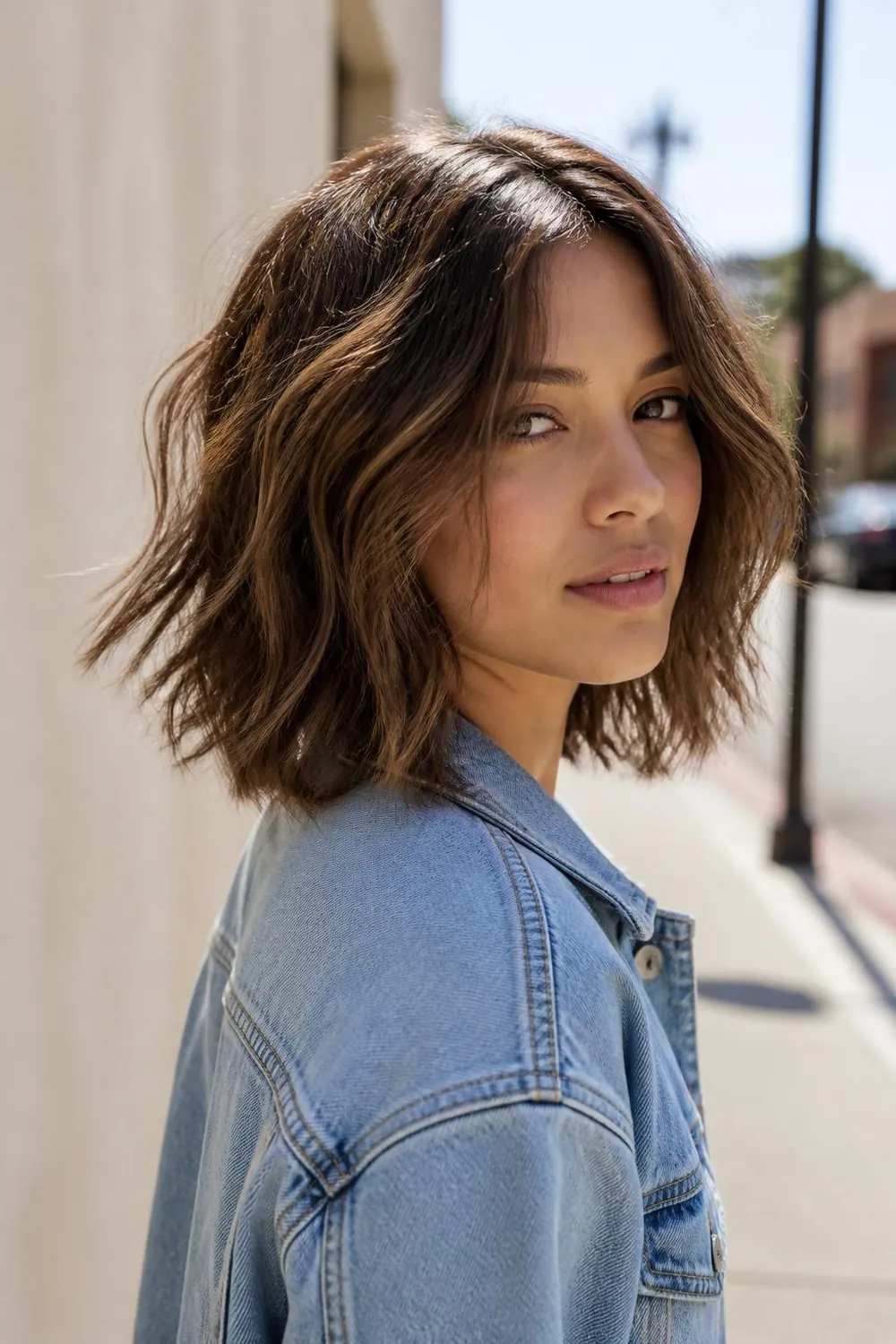Wavy bob with shattered layered ends and tousled texture for wavy hair