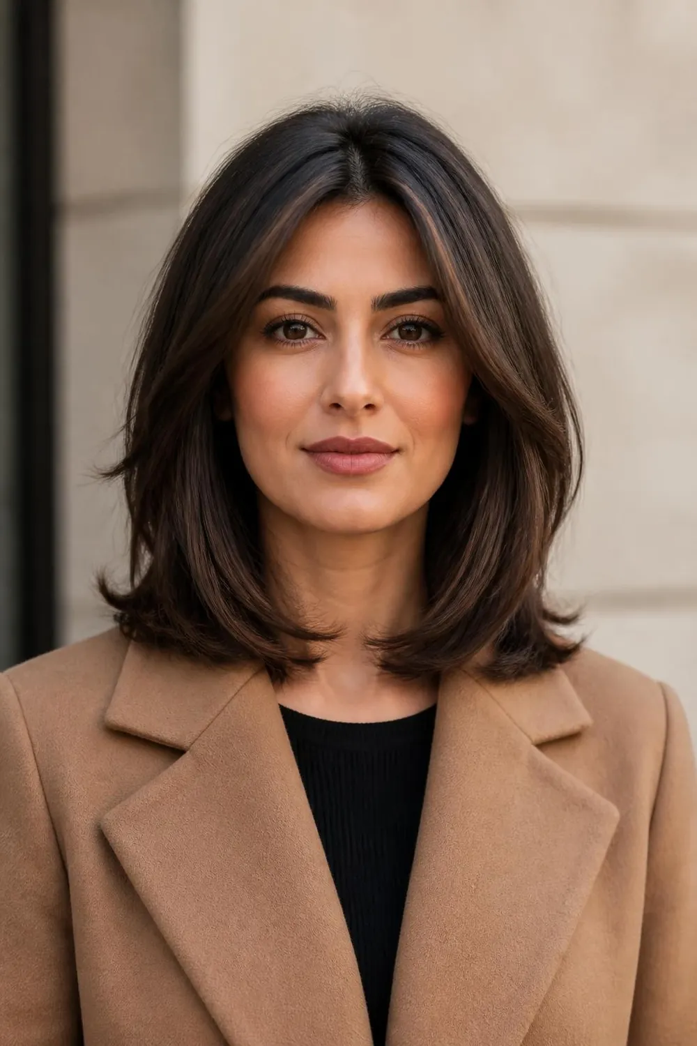 Collarbone length lob with long layers on medium thick hair