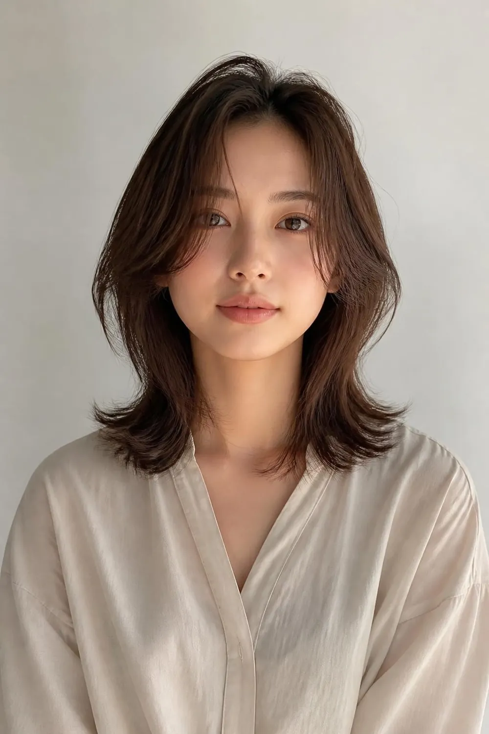 Short lob with butterfly layers and voluminous face-framing pieces