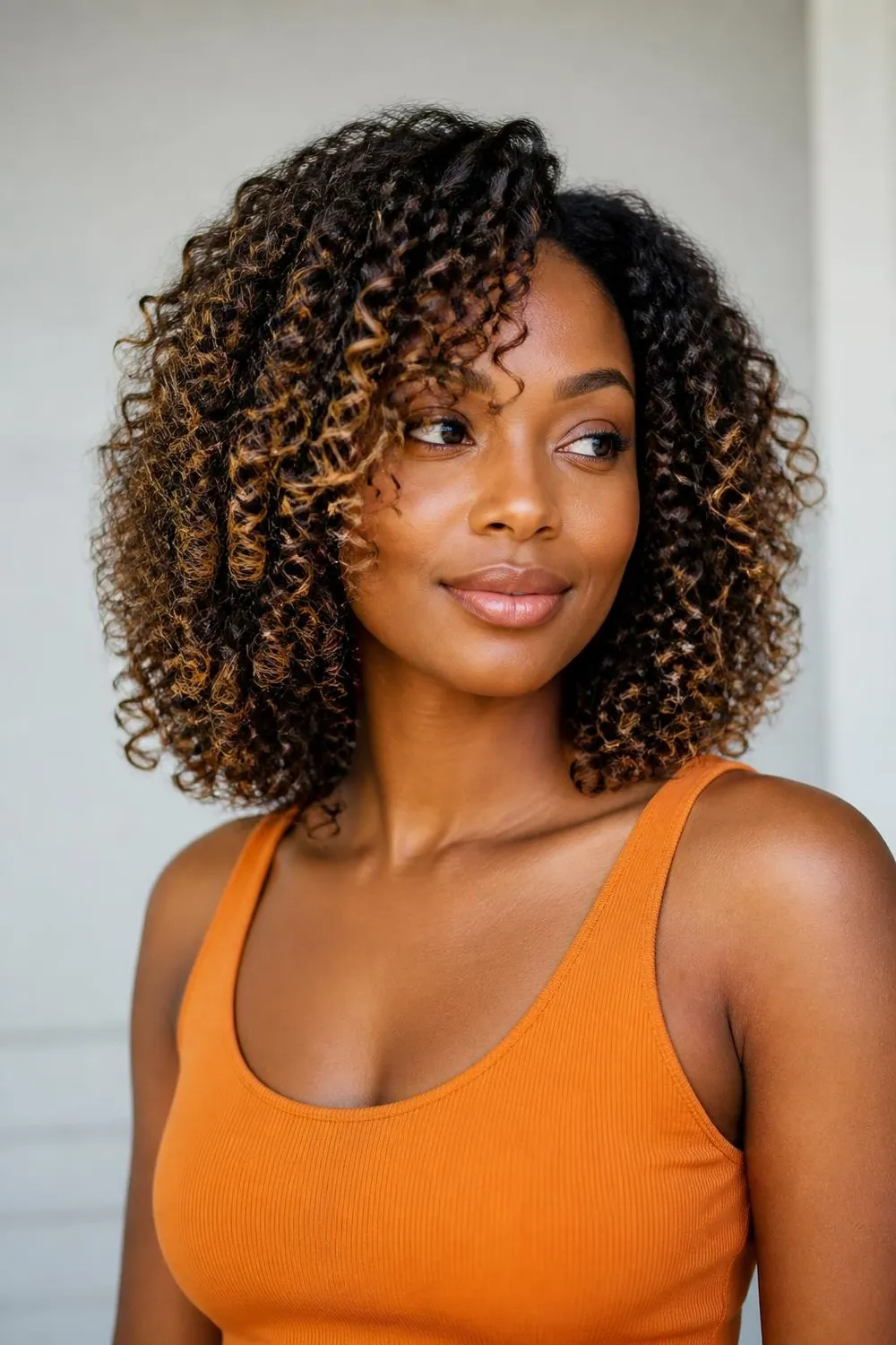 Curly lob with face-framing spiral layers on 3B curly hair